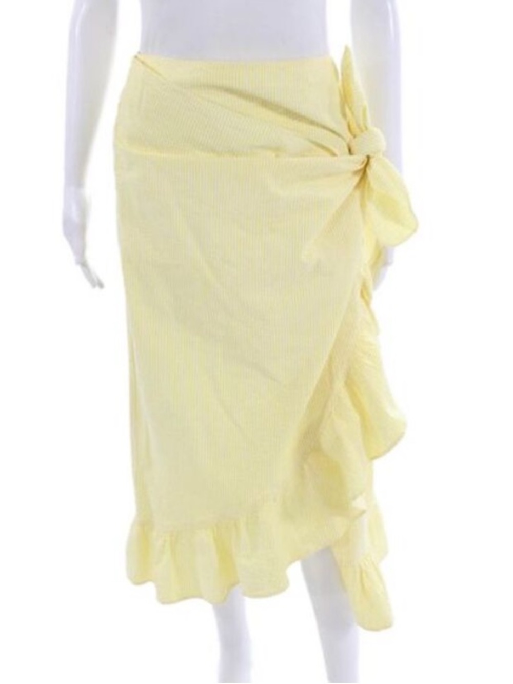 Vivetta Cotton Striped Ruffle Trim Zip Up Wrap Skirt Yellow Size 42 (6/8)